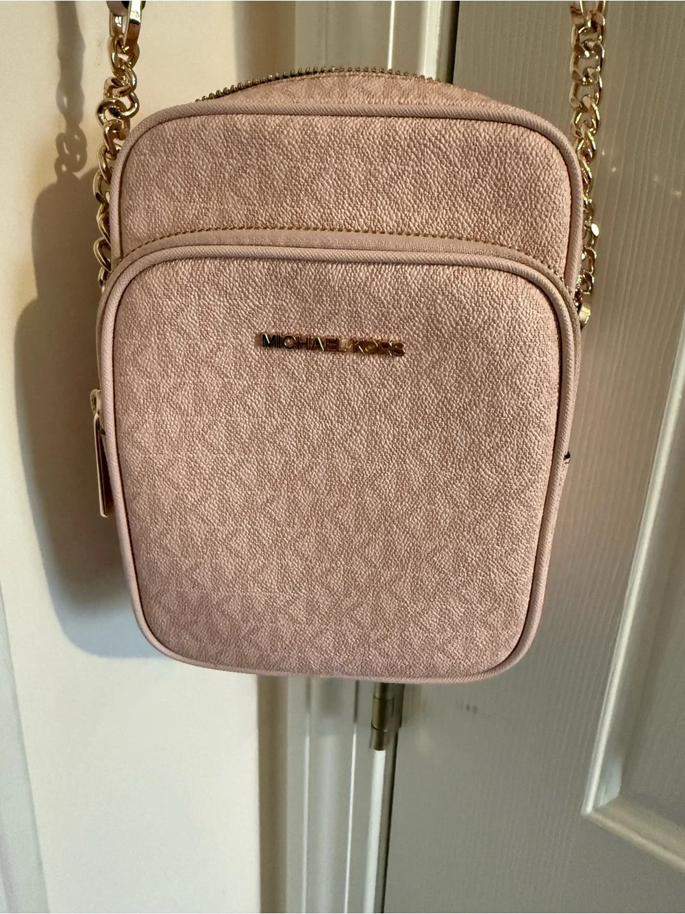 Michael Kors Pink Logo Crossbody Bag with Gold Chain